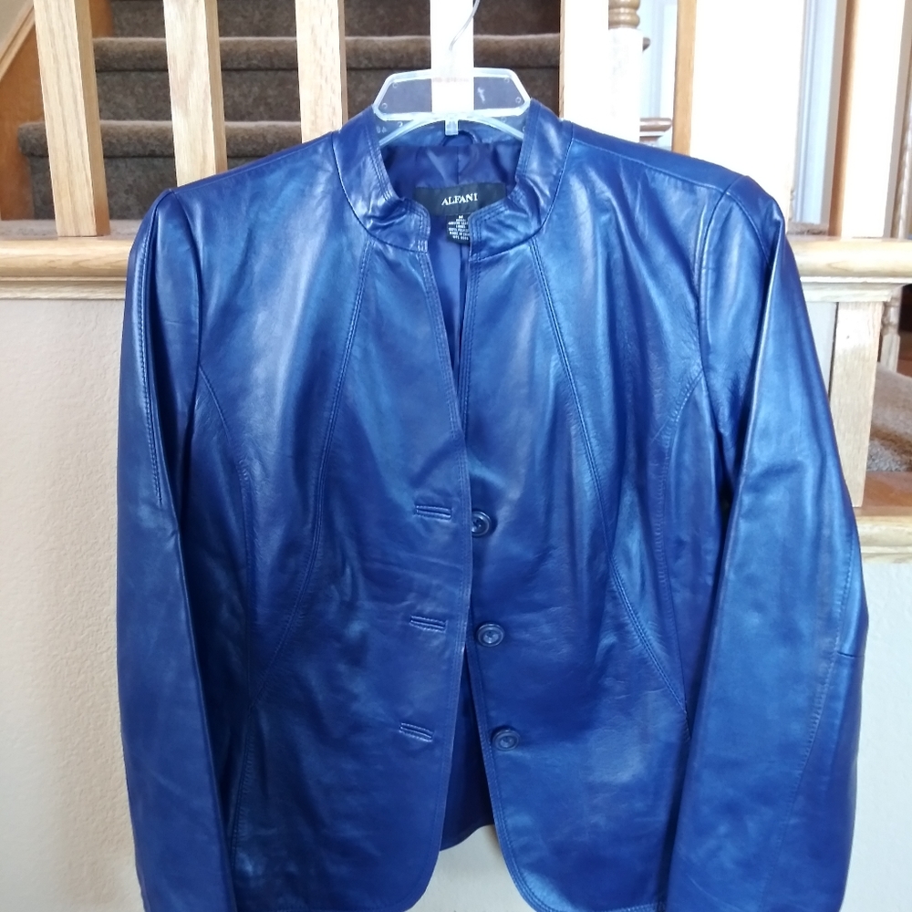 Blue leather jacket